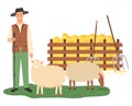 Agriculture Man Farming, Sheep Farm Farmer Vector