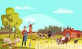 Farmer with shovel flat vector illustration