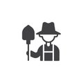 Farmer with shovel vector icon