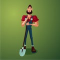 Farmer with a showel. Isolated cartoon character. Country worker. Royalty Free Stock Photo