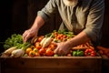 Farmer sorting vegetables into a large crates, concept for selling vegetables, harvesting