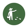 the farmer sows the grain icon in badge style. One of Farm collection icon can be used for UI, UX