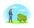 Farmer Spray Chemicals on Plants Cartoon Icon