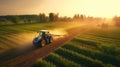 farmer spraying field of vegetables with tractor. Generative Ai Royalty Free Stock Photo