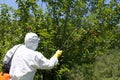 Farmer spraying pesticides or herbicides