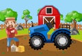 Farmer and tractor in the field Royalty Free Stock Photo