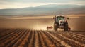 Farmer in tractor preparing farmland with seedbed for next year.Generative AI