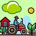 Farmer tractor sun vector graphic