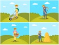 Farmer with Trolley Compost Vector Illustration