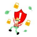 Farmer try to protect technology system from hacker flat design illustration. object in the image is isolated on a white backgroun