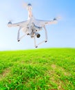 Farmer use drone over wheat fields.