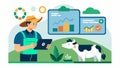 A farmer using an AIpowered dashboard to visualize their livestocks health data and make informed decisions about herd Royalty Free Stock Photo