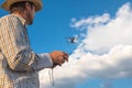 Farmer using drone remote control