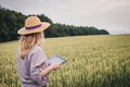 Farmer using modern technology for smart farming Royalty Free Stock Photo