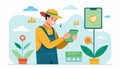 A farmer using a smartphone app powered by AI inputting crop growth data and receiving customized recommendations for Royalty Free Stock Photo