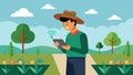 A farmer using soil health sensor data to make precise decisions on where to apply fertilizer reducing waste and Royalty Free Stock Photo