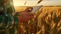The Farmer with Digital Tablet. AI generated Royalty Free Stock Photo