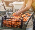 The farmer washes of the soil from freshly harvested carrots using pressure washer. Eco friendly products. Agriculture. Farming. Royalty Free Stock Photo