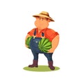 Farmer with watermelons, vector icon or clipart.
