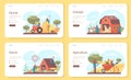 Farmer web banner or landing page set. Farm worker on the field,