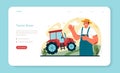 Farmer web banner or landing page. Tractor worker driving agricultural