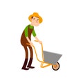 Farmer on a wheelbarrow carries land. Flat design farmers set illustration vector.