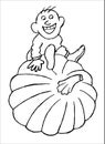 Farmer who raised a large pumpkin. Caricature image. monochrome illustration