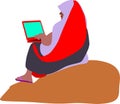 Farmer woman cartoon operating laptop technology illustration