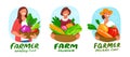 Farmer woman with fresh vegetable. Farming, rural life, gardening ,agriculture set concept. Flat cartoon