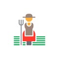 Farmer woman with hayfork icon vector, filled flat sign, solid colorful pictogram.
