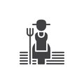 Farmer woman with hayfork icon vector, filled flat sign, solid pictogram isolated on white. Symbol, logo illustration.