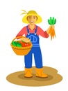 Farmer woman standing with vegetables harvest