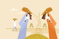 Working women in agricultural farms winnowing the grains after harvest Royalty Free Stock Photo