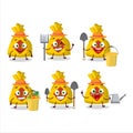 Farmer yellow bag chinese cute mascot character with fork
