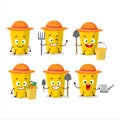 Farmer yellow chalk cute mascot character with fork