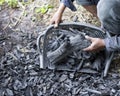 Farmers burn charcoal from wood cut off from the farm.