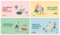 Farmers Caring of Plants Website Landing Page Set. Characters Watering Planting Vegetables and Flowers in Garden