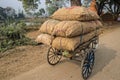 Farmers carry bags on their bicycles at a village Sasaram