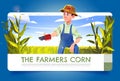 Farmers corn cartoon landing, worker with pruner