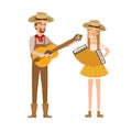 Farmers couple with musical instruments