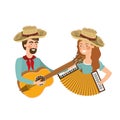 Farmers couple with musical instruments