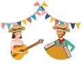 Farmers couple with musical instruments