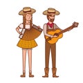 Farmers couple with musical instruments