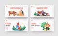 Farmers Doing Farming Job Landing Page Template Set. People Feed Cow and Fowl, Care of Domestic Animals at Livestock Royalty Free Stock Photo