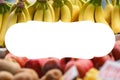 Farmers` food market stall with variety of organic vegetable and fruits. Royalty Free Stock Photo