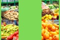 Farmers` food market stall with variety of organic vegetable and fruits. Royalty Free Stock Photo