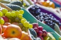 Farmers fruit market with various colorful fresh fruits and vegetables Royalty Free Stock Photo