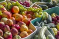 Farmers fruit market with various colorful fresh fruits and vegetables Royalty Free Stock Photo