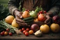 farmers hand, vegitables and fruits Royalty Free Stock Photo