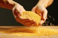 Farmers Hands Pour Grain During The Harvest